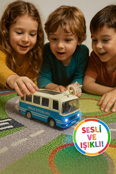 TOYFEST Nostaljik Halk Otobüsü 11 Cm Pilli Sesli Işıklı Kapısı Açılır Yumuşak...