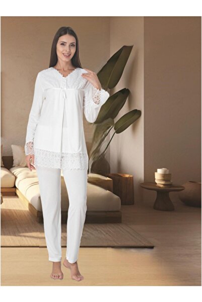 Lohusa Homewear Set de pijamale de maternitate cu mânecă lungă, cu dantelă, d...