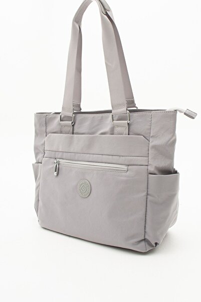 Çanta Trend Women's Multi-Eye Useful Water Resistant Satin Fabric Gray Color Cross Strap Hand and Shoulder Bag