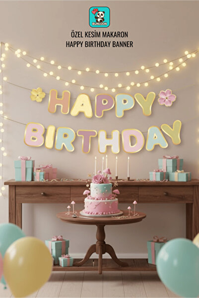 Bunloon Πολύχρωμο πανό με κείμενο Happy Birthday – 120 εκ. Στολίδι για πάρτι και γενέθλια
