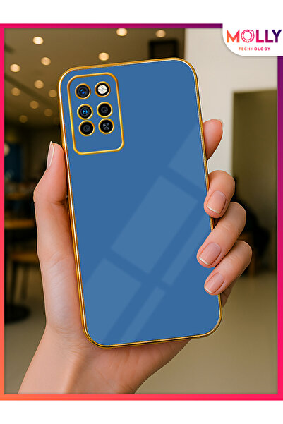 Molly İnfinix Note 10 Pro İçin Petrol Mavisi Kenarları Gold Detaylı Lüks Silikon Kılıf