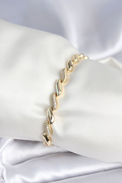 Skygo Brass Gold Color Zircon Stone Spiral Model Women's Bracelet - Tj-Bb7970
