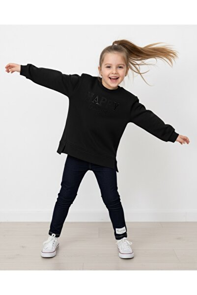 Egelite Girl's Happy Embroidered 7-8-9-10 Year Old Denim-Look Leggings 2-Piece Seasonal Top and Bottom Set