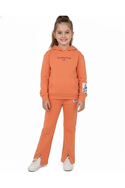 Egelite Girl's Hooded Thin Seasonal Top and Bottom Set with Rope Detailing, Slit Leggings, Ages 6-7-8-9-10, 2-Strand Bottom Top Set