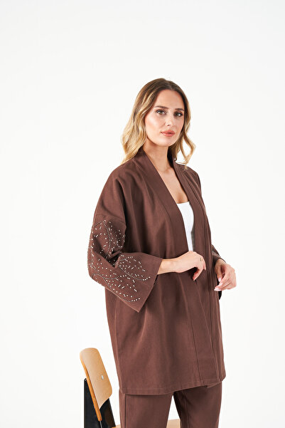MİA NOURA Women's Oversize Kimono with Embroidered Sleeves and Back