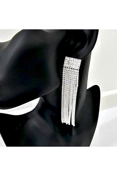 velve Cercei lungi, eleganti, Rina, cu opt siruri de pietre semipretioase, Argintiu