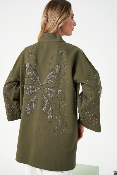 MİA NOURA Women's Oversize Kimono with Embroidered Sleeves and Back