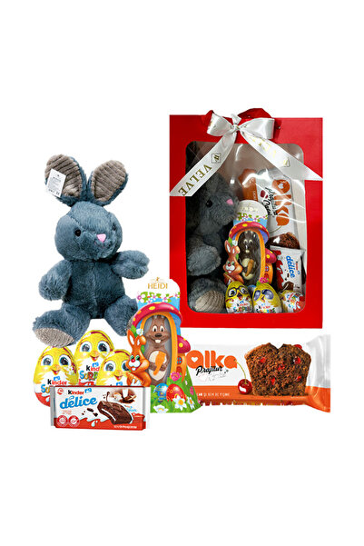 velve Pachet GiftDay , Iepuras de plus gri 31cm, Prajitura Casei Alka 350g, I...