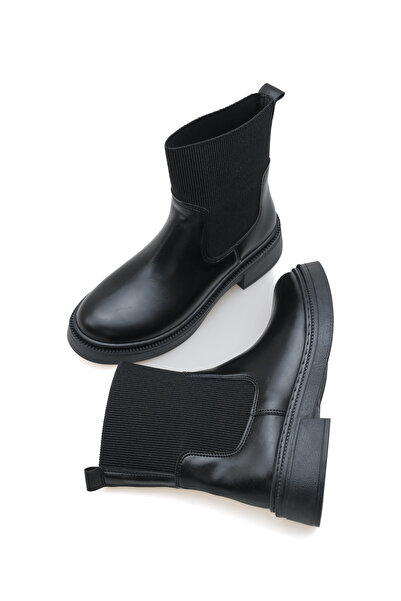 SEEM & BE Luisa Kumaş Detaylı Kadın Siyah Chelsea Bot