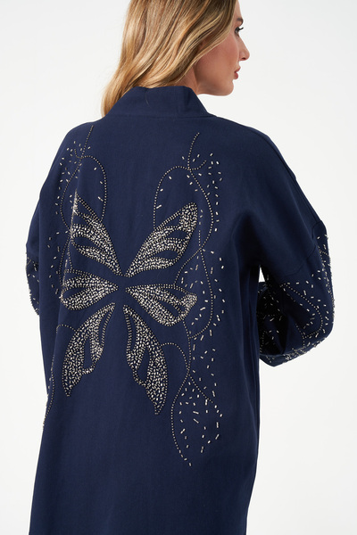 MİA NOURA Women's Oversize Kimono with Embroidered Sleeves and Back