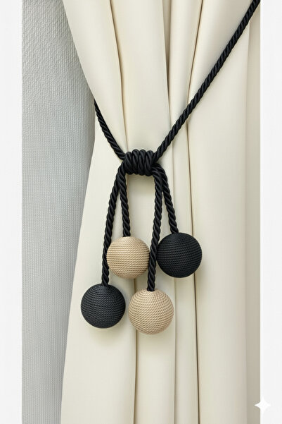 MMTHOME Modern Sarım 4 Toplu Braçol Kornişe Takmatik Ipli Tavan Perde Aksesuarı Siyah&Bej