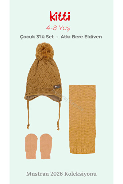 Mustran Kitti 4-8 років Дитячий шарф, шапка, рукавички з флісовою підкладкою, набір з 3 предметів – колекція 2026