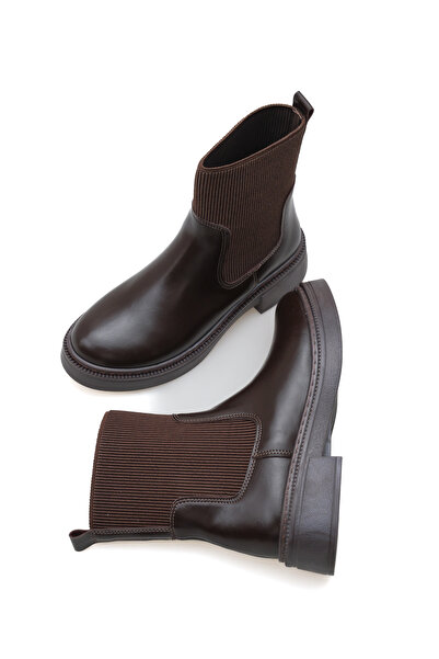 SEEM & BE Luisa Kumaş Detaylı Kadın Kahverengi Chelsea Bot