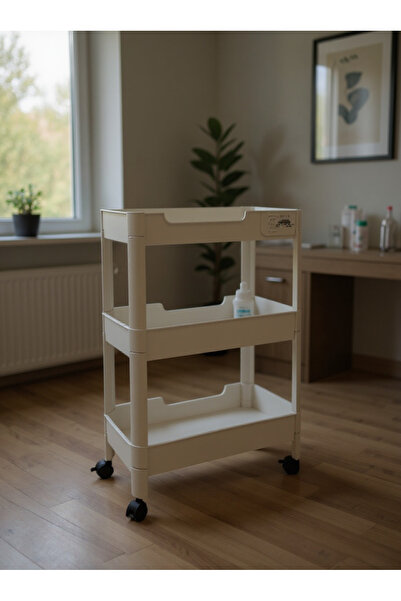 Living Plastic Storage Rack with Wheels, 3-Tier Beige Multi-Purpose Organizer