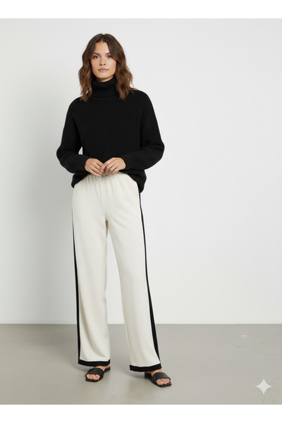 FERRY BUTİK Kadın kışlık rahat kalıp bol paça comfort beli lastikli triko pantolon