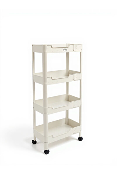 Living Stand Durable 4-Tier Rolling Plastic Organizer Rack in Beige for Home & Office