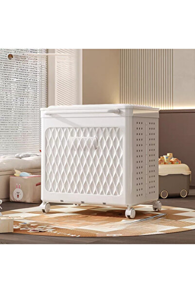 Living Foldable Plastic Laundry Basket with Lid, Wheels, and Ventilation