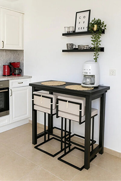 MODERN LİFEE 60 x 120 Siyah Masif Ahşap Bar Masası Bar Masa Yüksek Masa Kahve Köşesi