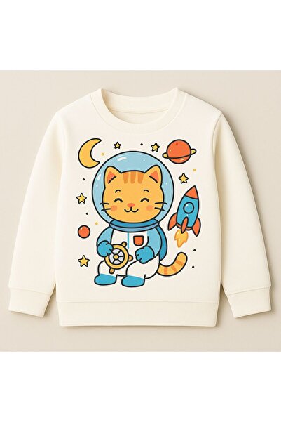 MODA Çocuk sweat uzay Baskılı 3 iplik bisiklet yaka sweatshirt 3 4 5 6 7 8 9 ...