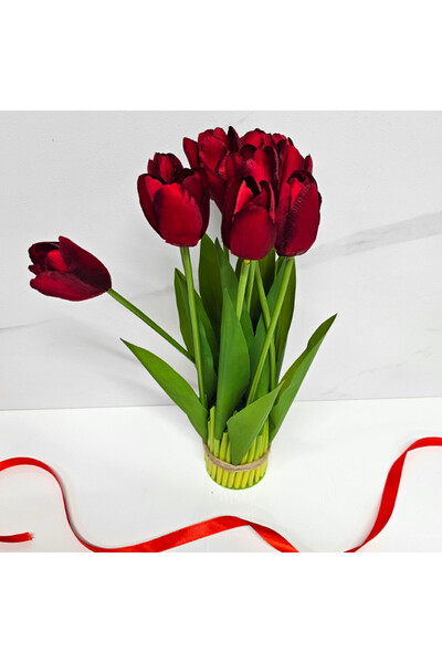 velve Buchet artizanal cu 11 lalele artificiale, Rosu 37cm
