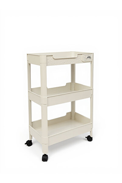 Living Plastic Storage Rack with Wheels, 3-Tier Beige Multi-Purpose Organizer