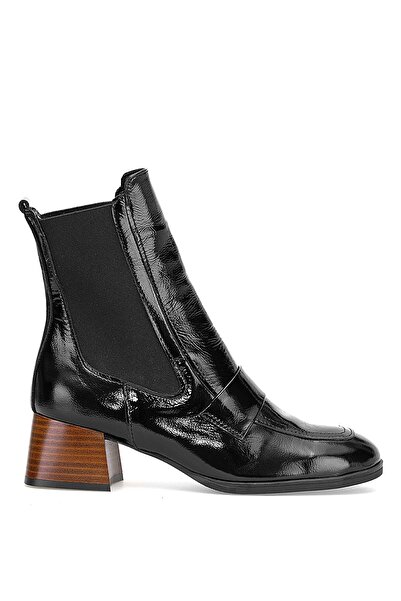 Mammamia D25Kb-8265 Women's Genuine Patent Leather Heeled Boots Black