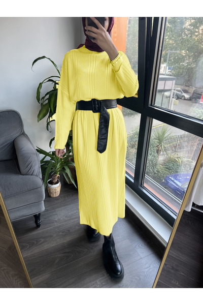 MAXXANA Oversize Loose Cut Half Turtleneck Ribbed Knitwear Hijab Dress Size 38-44