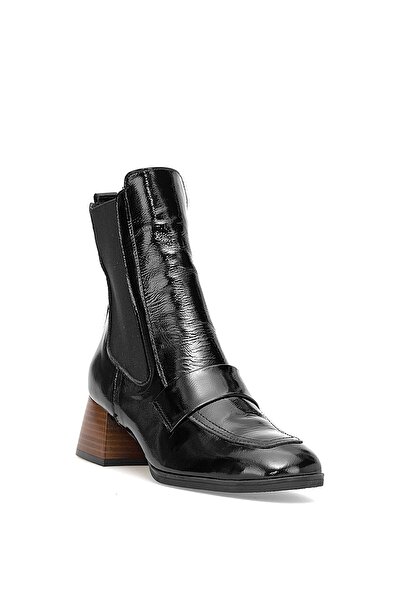 Mammamia D25Kb-8265 Women's Genuine Patent Leather Heeled Boots Black