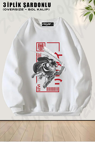 ZOKAWEAR Hanorac unisex cu gât rotund, cu imprimeu anime Attack On Titan Levi...