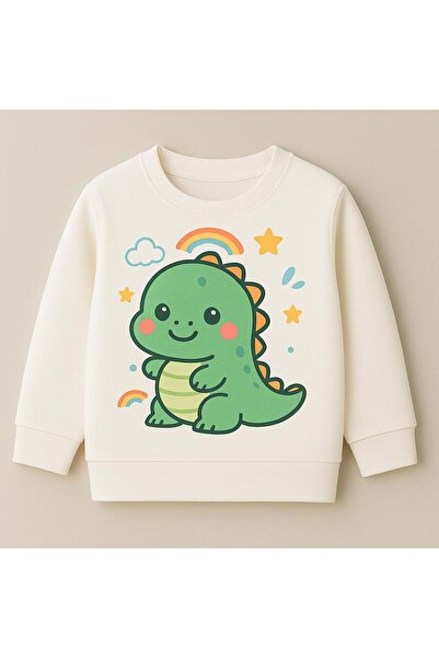 MODA dinazor Baskılı Uzun Kollu Bisiklet Yaka Çocuk sweat Unisex 3 4 5 6 7 8 ...