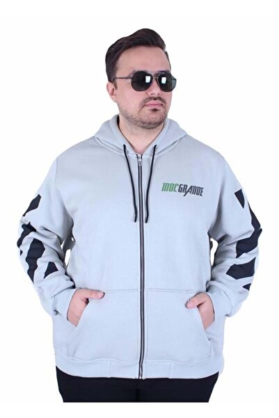 Starbattal Large Size Hooded Zippered 3Ip Sweat Mg 25718 Gray