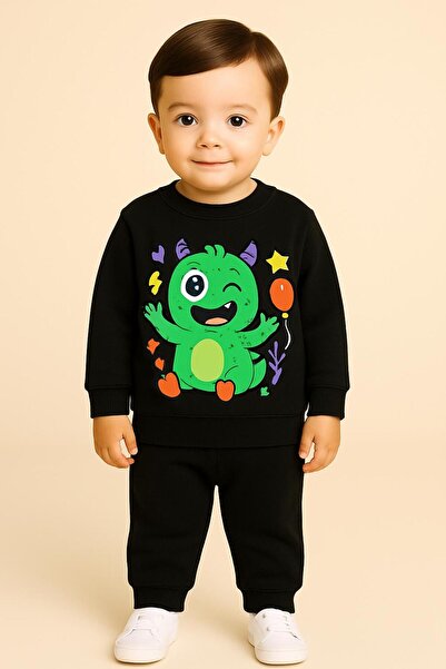 MODA Χαριτωμένο σετ παιδικής φόρμας με μακρυμάνικο στάμπα και λαιμόκοψη ποδηλ...