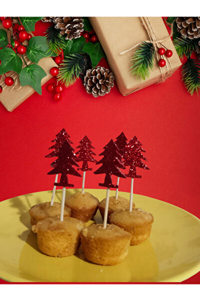 MİRAY FLOWERS HEDİYELİK 6 Adet Kırmızı kürdan yılbaşı çam ağacı simli sunum kürdanı yeni yıl Noel yılbaşı sunum