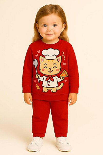 MODA Σετ παιδικής φόρμας με στάμπα σε σχέδιο γάτας μάγειρα, μακρυμάνικο με λα...