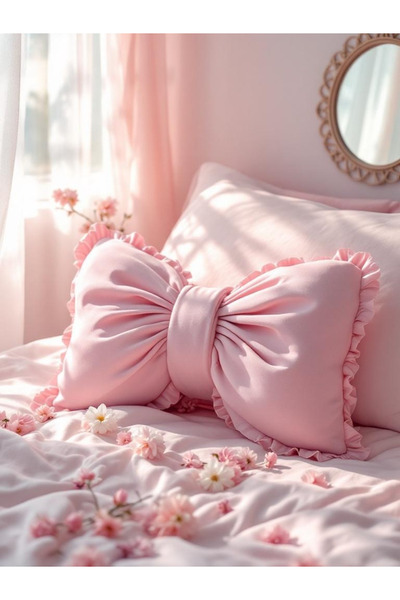 FARCY Ruffled Bow Appearance XXL Decorative Pillow Filled Bow Ribbon Gift Throw Pillow Cushion