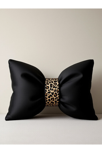 FARCY Leopard Detail Bow Appearance XXL Decorative Pillow Filled Bow Ribbon Gift Throw Pillow Cushion