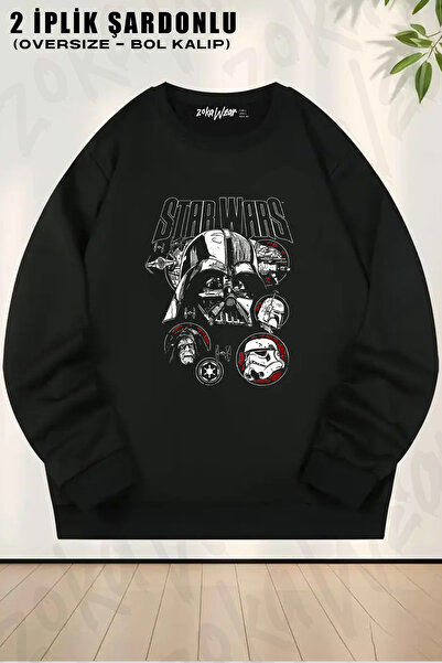 ZOKAWEAR سويت شيرت بتصميم كبير الحجم وياقة دائرية للجنسين مطبوع عليه شخصيات ش...