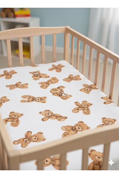 ENHA BABY %100 Pamuk Ranforce Kumaş Lastikli Bebek Çarşafı-Ayıcık Desen-(70X1...