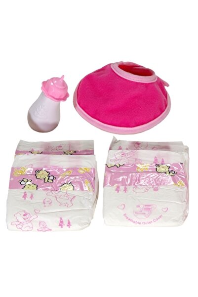 MYONNA IT & E- COMMERCE Doll Accessory Set, 6 Pieces - Pink Bottle, Decorative Diapers, Fuchsia Bib
