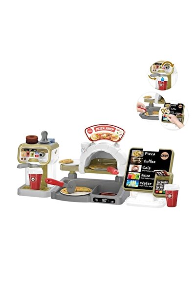 SHOPIENS Set de Joaca Pizzerie, Model Pizza Shop, Cuptor Lemn, Aparat Cafea, Casa de Marcat, Multicolor, MYON