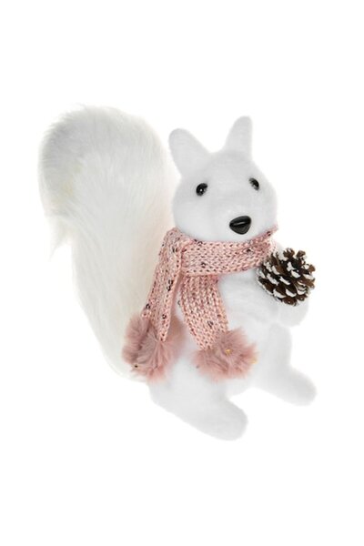 SHOPIENS Christmas Decorative Figurine, Squirrel, Foam, Pink Scarf, Cone, 18cm, White, MYONNA IT & E- COMMERCE ®