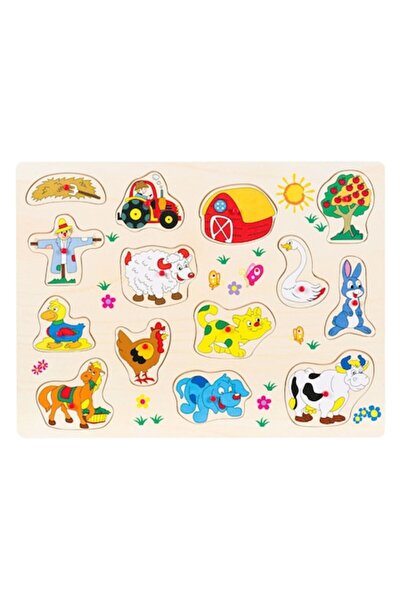 SHOPIENS Puzzle Lemn Animale Ferma, 14 Piese, Dimensiuni 40x30 cm, Multicolor, MYONNA IT & E- COMMERCE ®