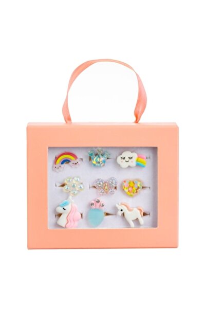 SHOPIENS Set Inele, Model Unicorn, 9 Bucati, Multicolor, Cutie Roz Pudra pentru Copii, MYONNA IT & E- COMMERC