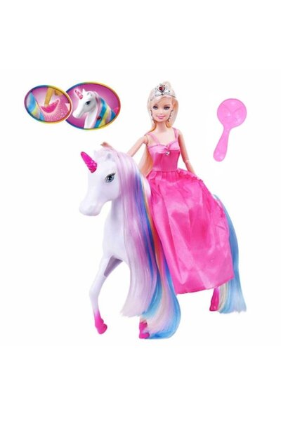 OEM Păpușă prințesă cu rochie roz și unicorn luminos