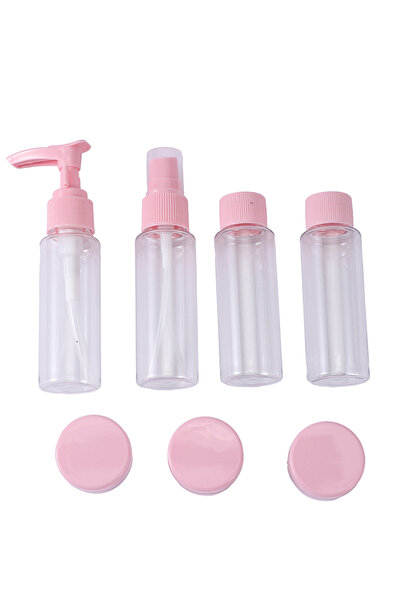 Lawazim Cosmetic Bottles Set 7 Piece - Clear Travel Size Refillable Toiletry Kit for Skincare