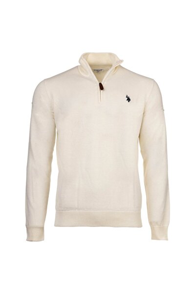 U.S. Polo Assn. Herren Strickpullover mit Stehkragen - Half Zip, Logo, Baumwolle