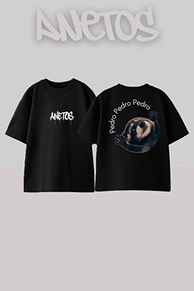 Anetos Pedro Rakun Design Rucsac cu imprimeu Bumbac Negru supradimensionat tr...