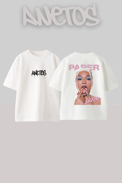 Anetos Design din hârtie Spate cu imprimeu Bumbac Alb supradimensionat tricou