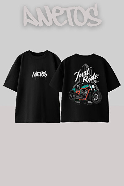 Anetos Μπλουζάκι Motor 1 Design Back με τύπωμα Cotton Black oversized