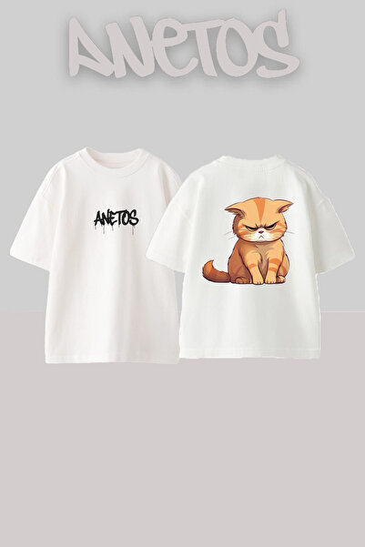 Anetos Rucsac cu design limitat de pisici cu imprimeu bumbac alb supradimensi...